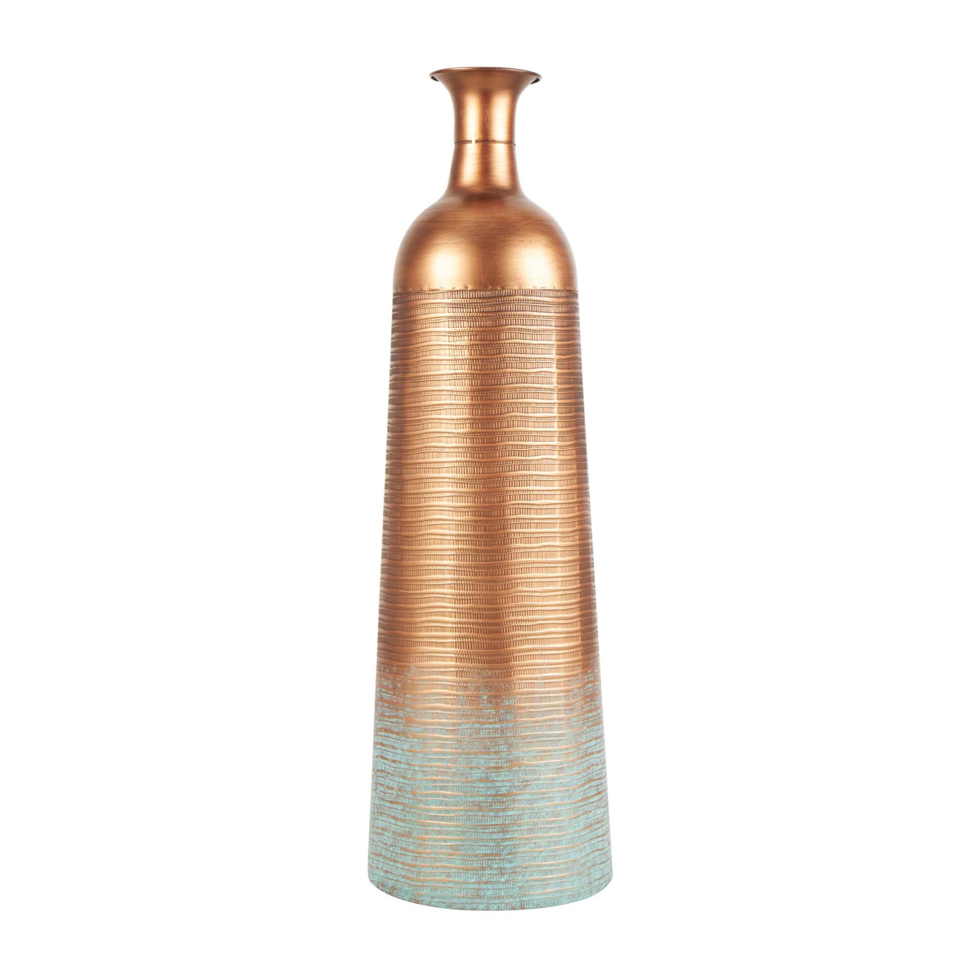 Distressed Ombre Copper Ribbed Vase Set